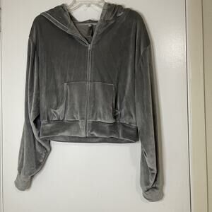 Skims Velour Cropped Zip Up Hoodie jacket Gray size US XL